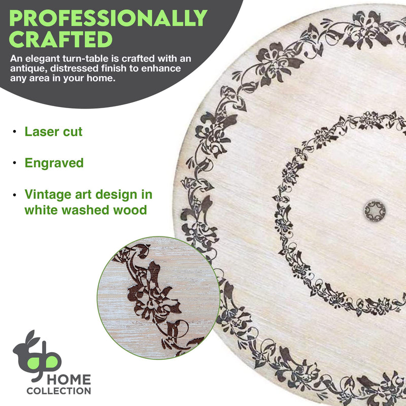 18" Rotating Wooden Lazy Susan with Artistic Design