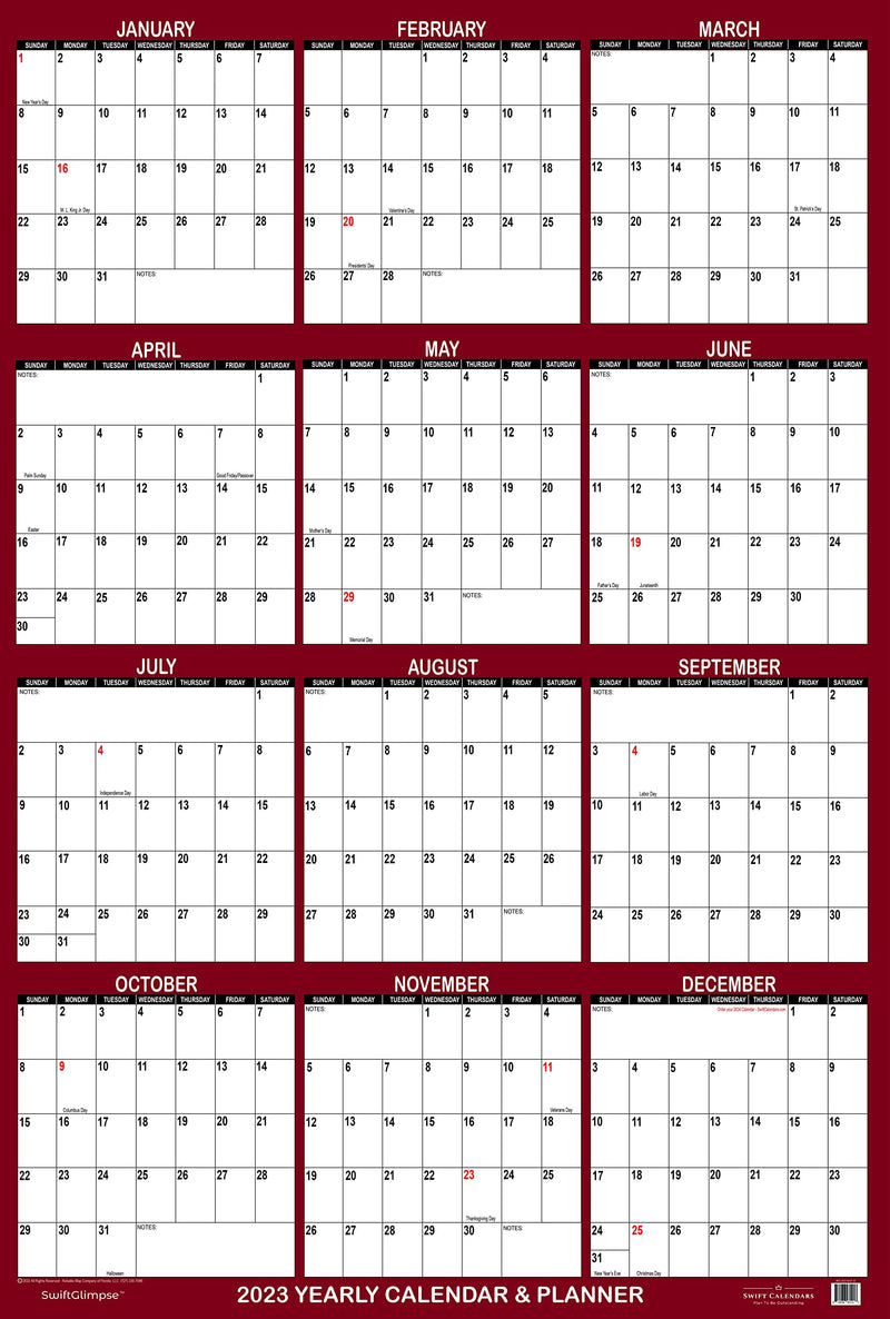 Swiftmaps 2023 Erasable Wall Calendar - 32x48 Maroon