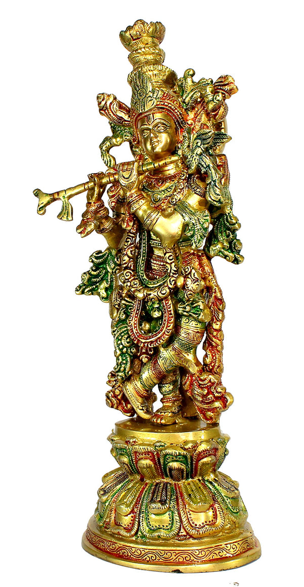 eSplanade Brass Krishna Kishan Murti Idol Statue Sculpture Pooja Idols Home Decor (15 Inch)