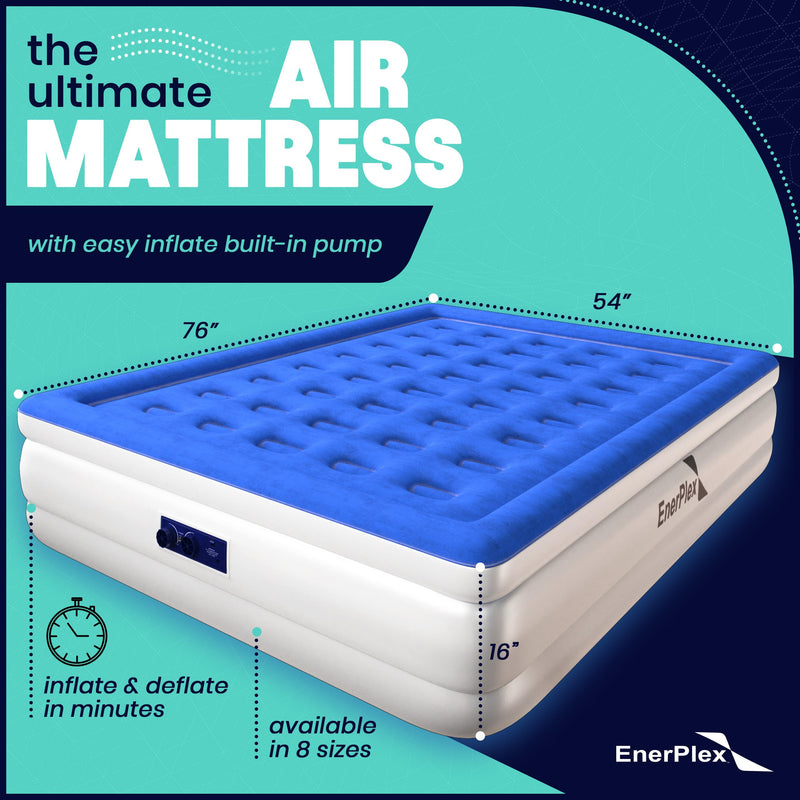 EnerPlex 16 Inch Full Air Mattress with Built-In Pump for Camping & Home