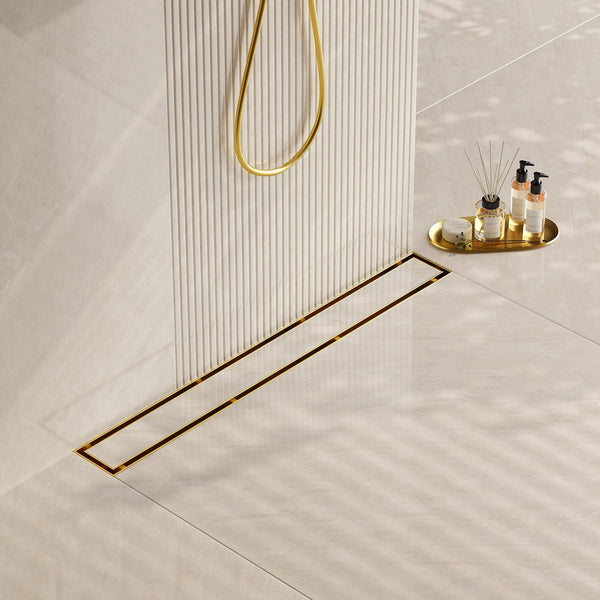 Neodrain 28-In Gold Linear Shower Drain with Hair Strainer Certified