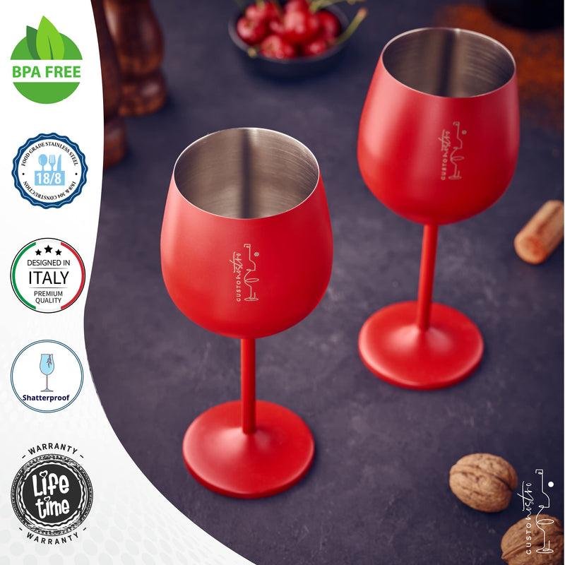 Gusto Nostro Red Stainless Steel Wine Glasses 18 Oz Set of 4