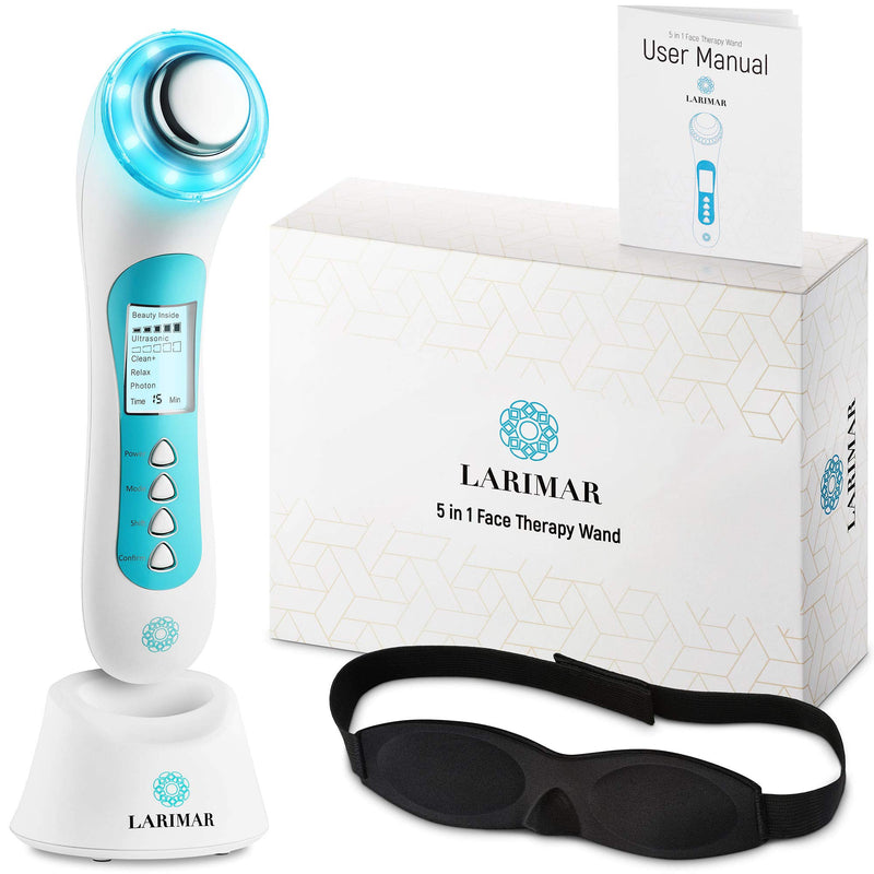 Larimar 5-in-1 Face Therapy Wand – LED Facial Light Therapy Device – Ion Therapy Stimulation Massager