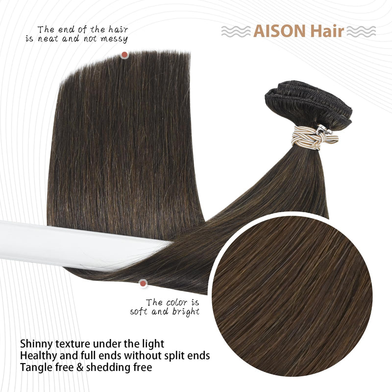 Aison Medium Brown 18 Inch Remy Human Hair Clip-In Extensions 70g