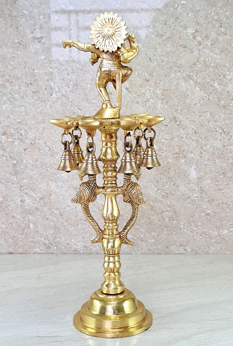 16.5 Inch Brass Ganesh Oil Lamp Home Decor Diya & Kuthu Vilakku for Office