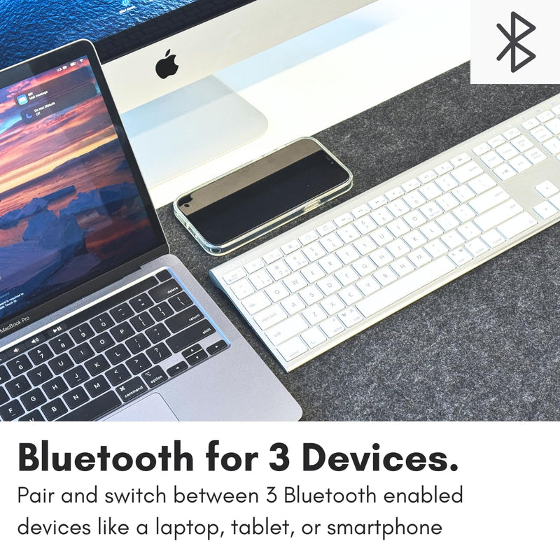 Aluminum Silver Bluetooth Keyboard with Numeric Keypad for Mac Multi Device