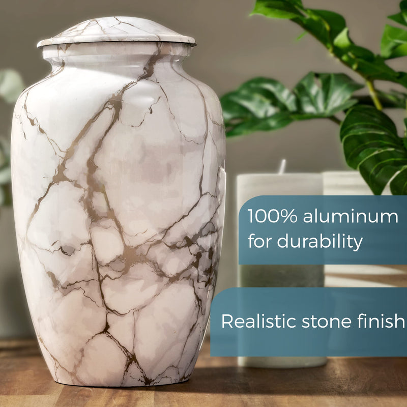 Restaall Darby Stone Finish Aluminum Ashes Urn for Adults Funeral Cremation Urn