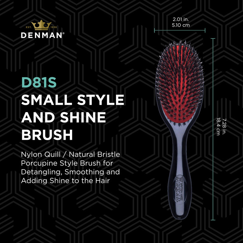 Denman Small Cushion Brush with Nylon & Boar Bristles - Black