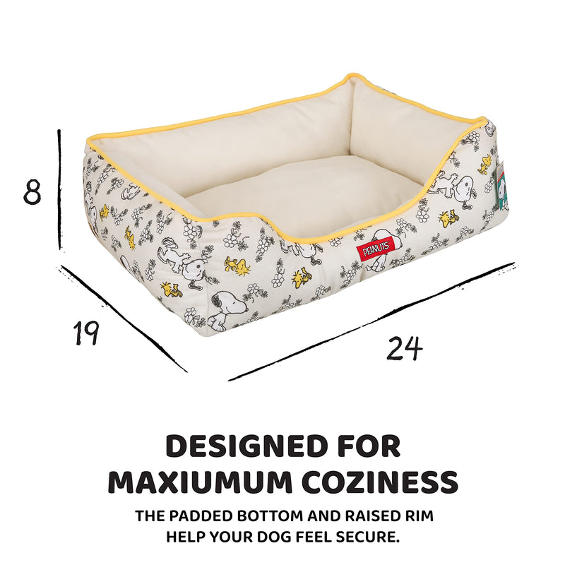 Cozy Snoopy & Woodstock Cuddler Dog Bed, Machine Washable, 24"x19"x8"