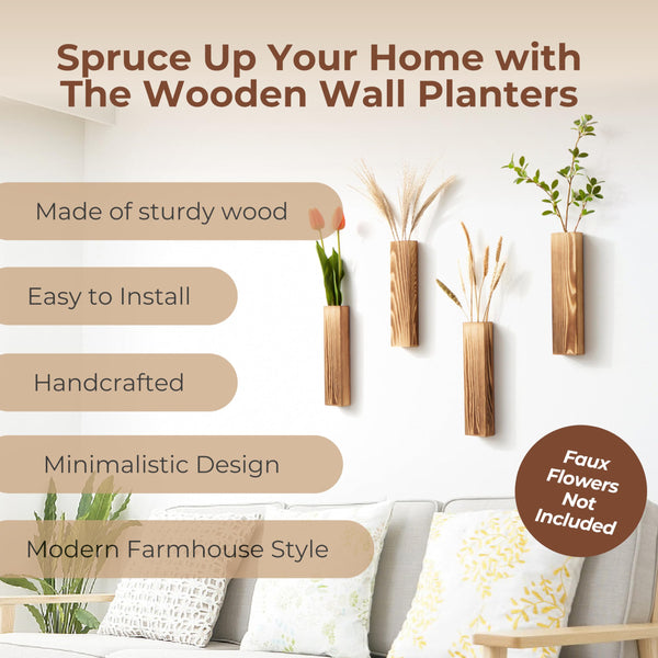 4 Pack Wood Wall Planters Farmhouse Decor for Indoor Plants Bedroom & Bathroom