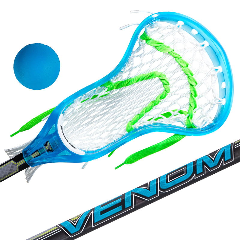 Franklin Sports Kids Mini Lacrosse Stick + Ball Set - Venom Youth Plastic Lacrosse Stick For Beginners - Perfect Set For Kids + Toddlers - Blue 34"