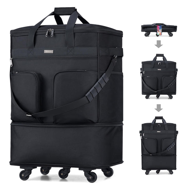 Hanke Expandable Foldable Rolling Travel Bag, Black, 68L-98L