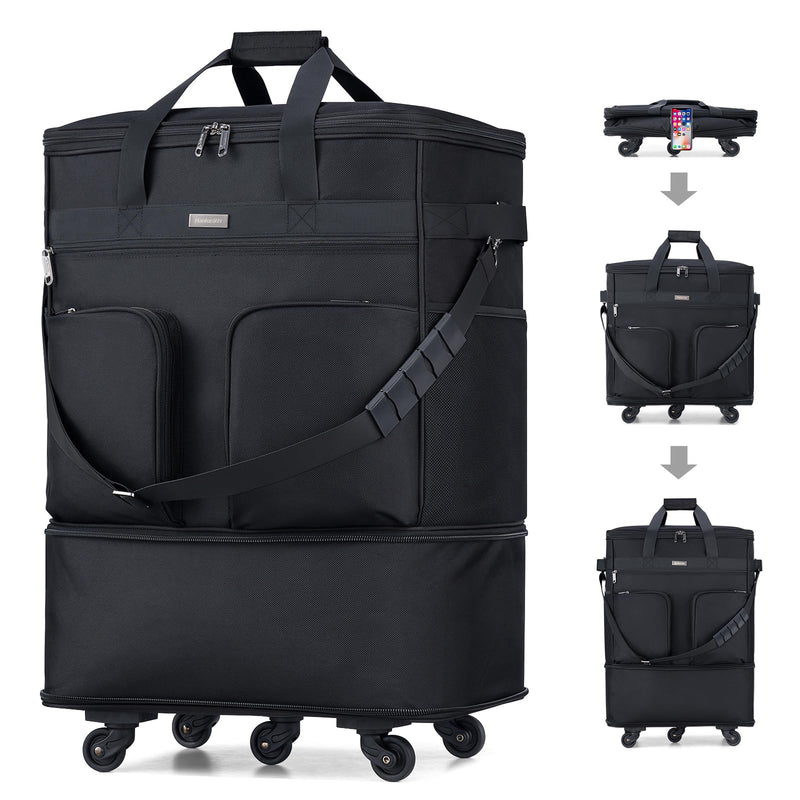 Hanke Expandable Foldable Rolling Travel Bag, Black, 68L-98L