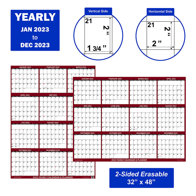 Swiftglimpse 2023 Erasable Wall Calendar 32" x 48" Reversible