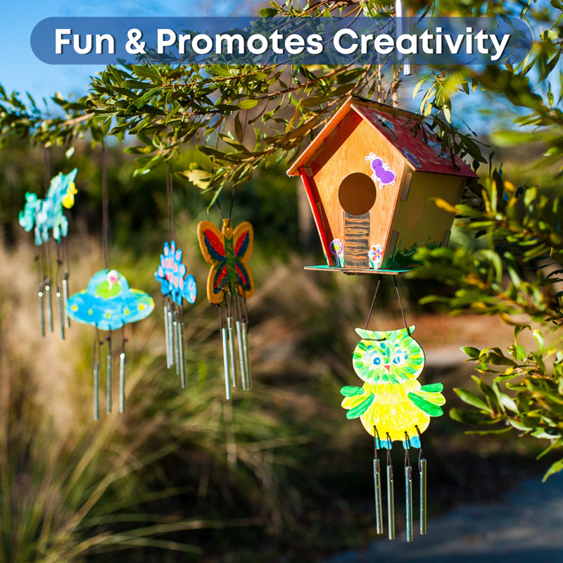 9 Wooden Birdhouses Wind Chimes Craft Kit for Kids Ages 48 Diy Painting Set