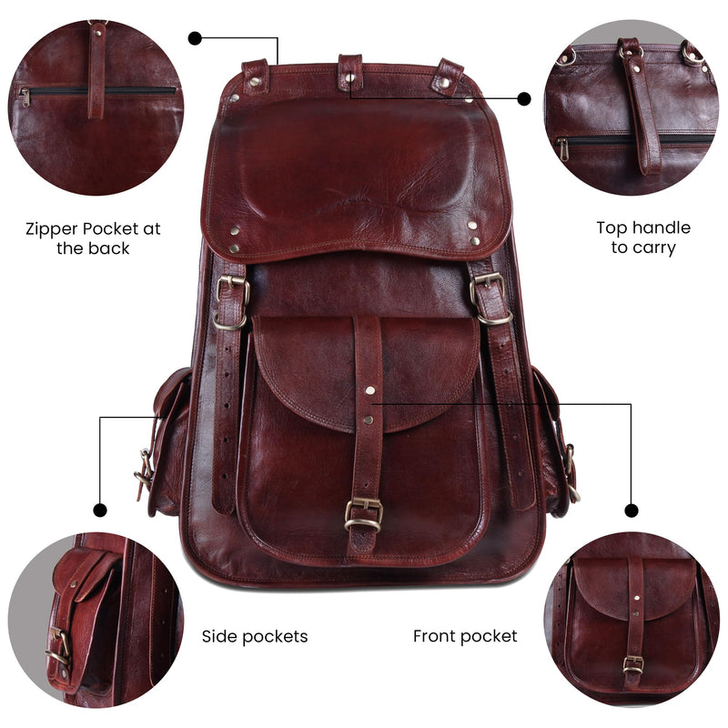 Handmade Leather Laptop Backpack for Travel and Office, 21 Inch