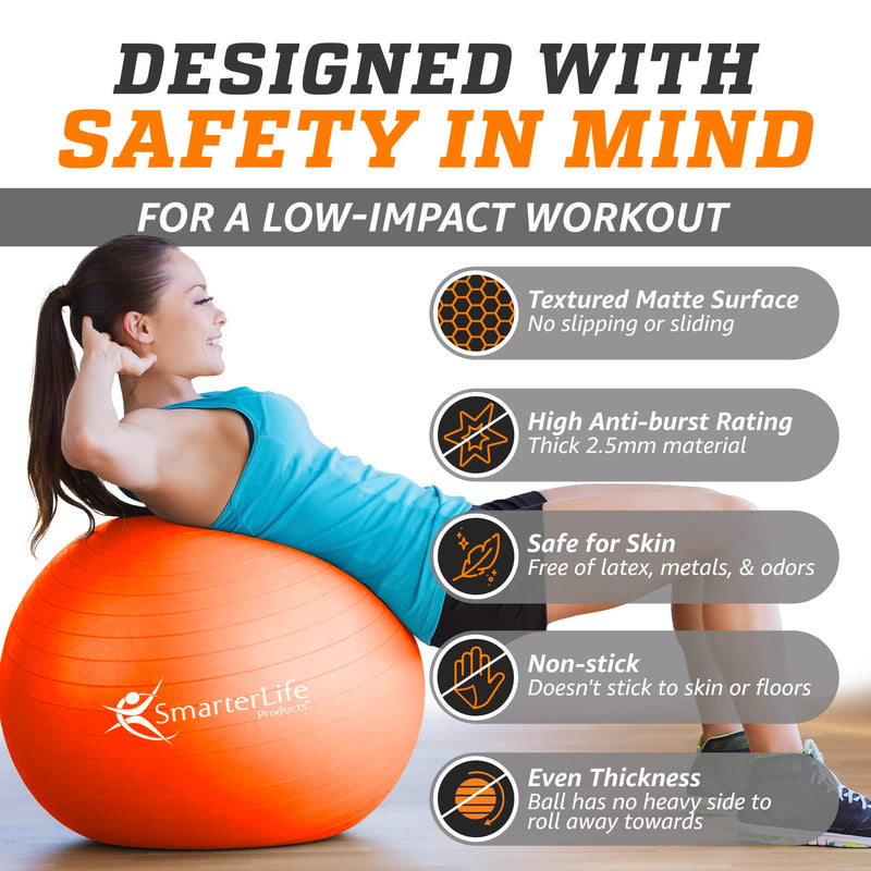 SmarterLife Workout Exercise Ball for Fitness Yoga Balance Yoga Ball 45 cm Orange