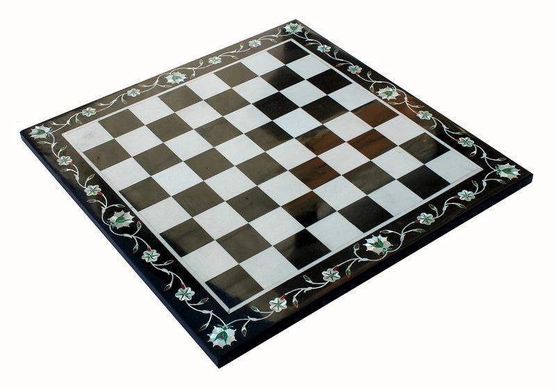 Stonkraft Black & White Marble Chess Board 15 Pietra Dura Inlay Art