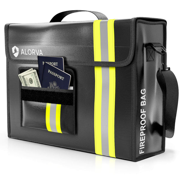 Alorva Fireproof & Waterproof Document Bag with Reflective Strips - 17x12x5 inches