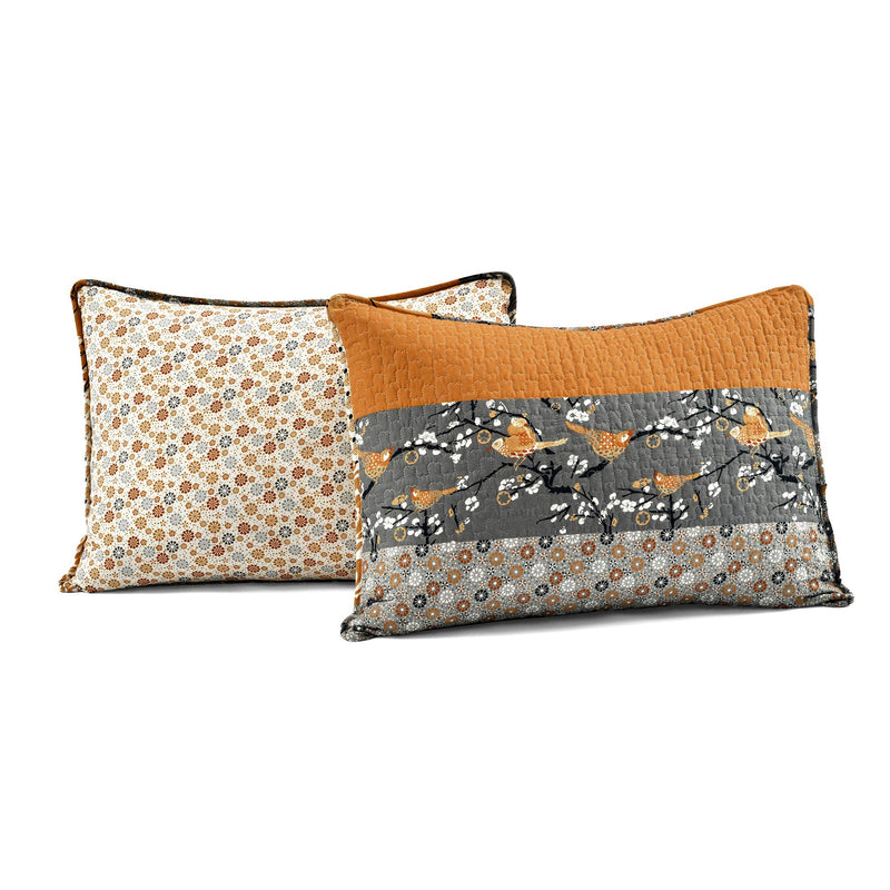 Bohemian Reversible Cotton Quilt Set King - Yellow & Gray