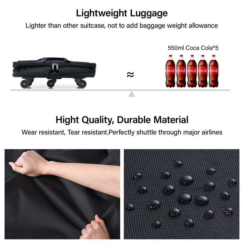 Hanke Expandable Foldable Rolling Travel Bag, Black, 68L-98L