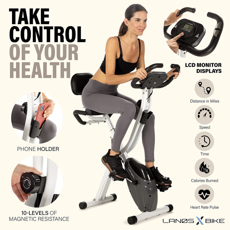 Lanos Foldable Home Exercise Bike - 2 in 1 Magnetic Resistance