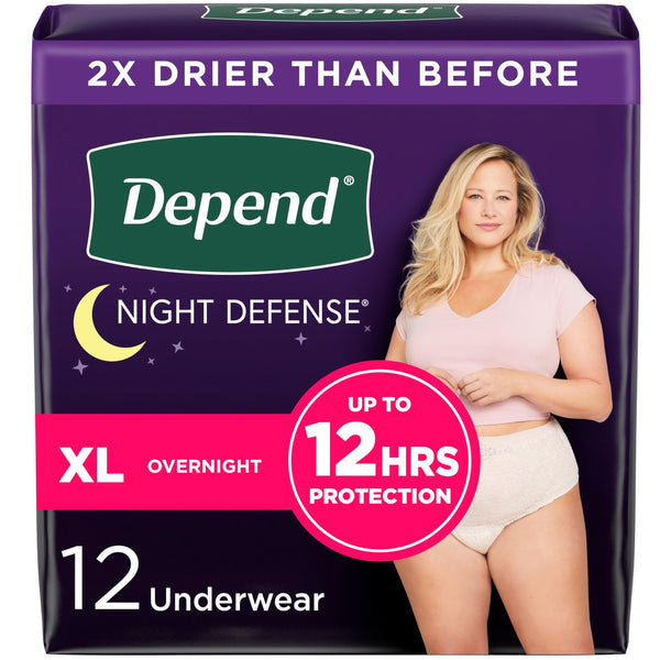 Depend Night Defense Women’s Incontinence Underwear XL Blush 12 Count