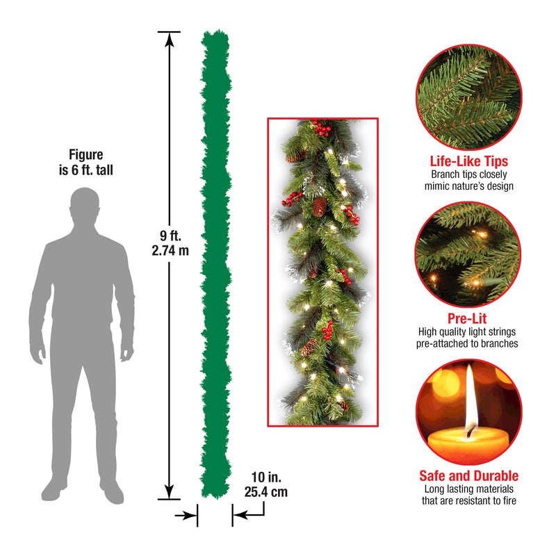 9 Foot Crestwood Spruce Pre Lit Christmas Garland with Pine Cones and Berries