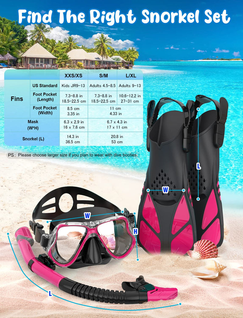 Zenoplige Adult Snorkeling Gear Set with Fins and Mask - Large-X-Large