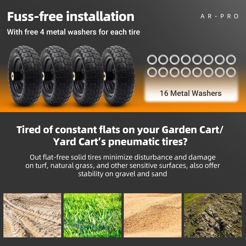10-Inch Flat-Free Replacement Wheel Set for Yard and Garden Carts