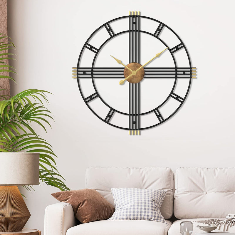 24" Black & Gold Oversized Modern Wall Clock