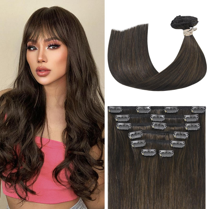 Aison Medium Brown 18 Inch Remy Human Hair Clip-In Extensions 70g