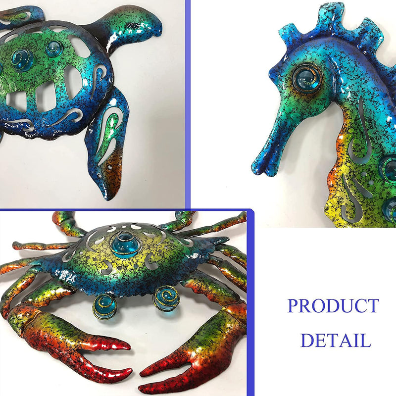 Weibefee Metal Sea Turtle Seahorse Crab Beach Themed Bathroom Wall Art Decor