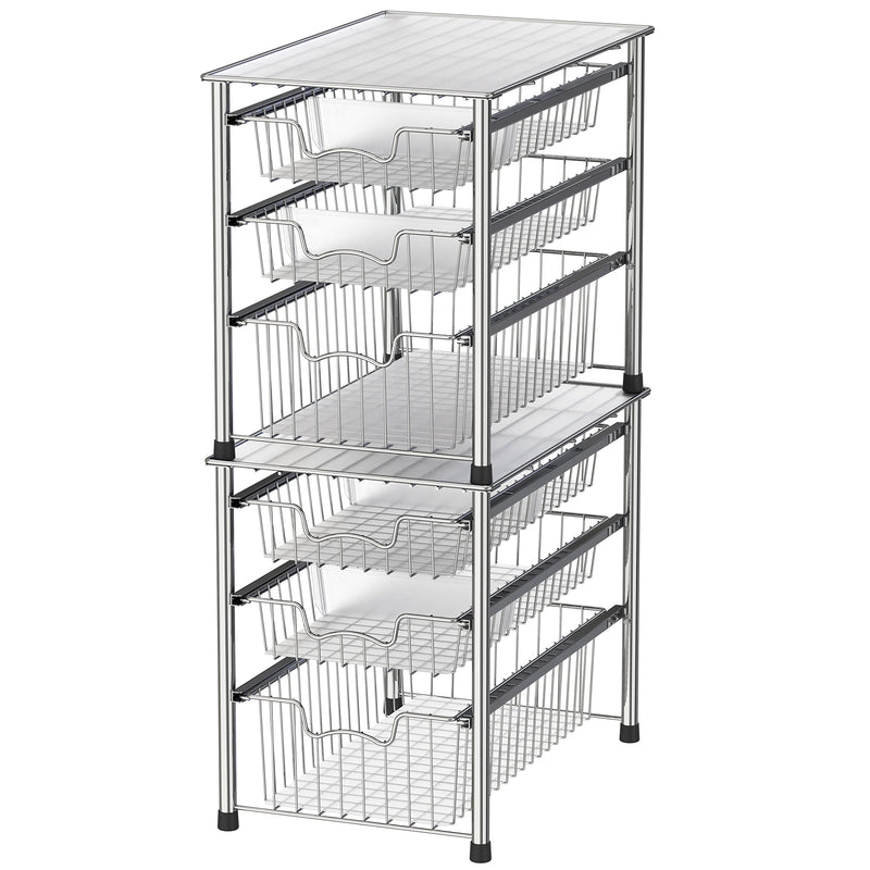 Chrome Stackable 3 Tier Sliding Basket Organizer Drawer 16.75x11x 13.75