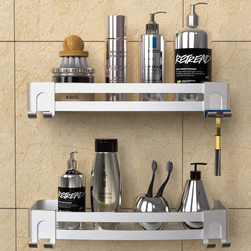 Vdomus Aluminum Shower Caddy Set – 2 Pack No Drill Wall Shelves with Razor Hooks