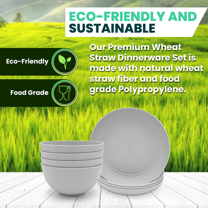 8-Piece Wheat Straw Dinnerware Set - Koala Gray, Eco-Friendly