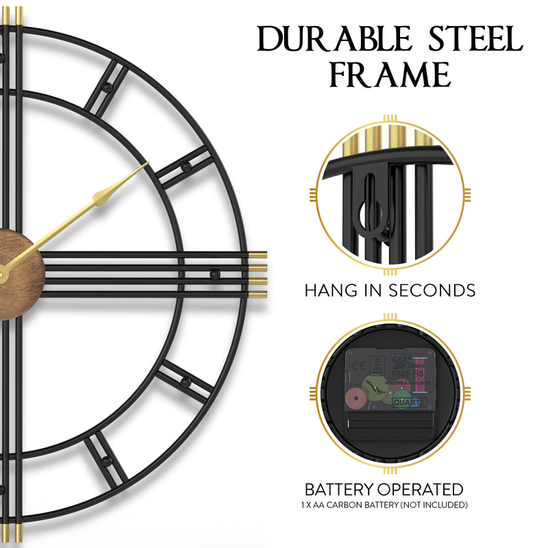 24" Black & Gold Oversized Modern Wall Clock