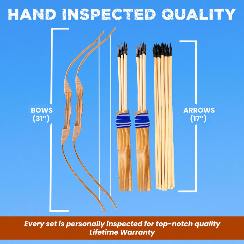 Wooden Bow and Arrow Set for Kids with Quivers and Arrows