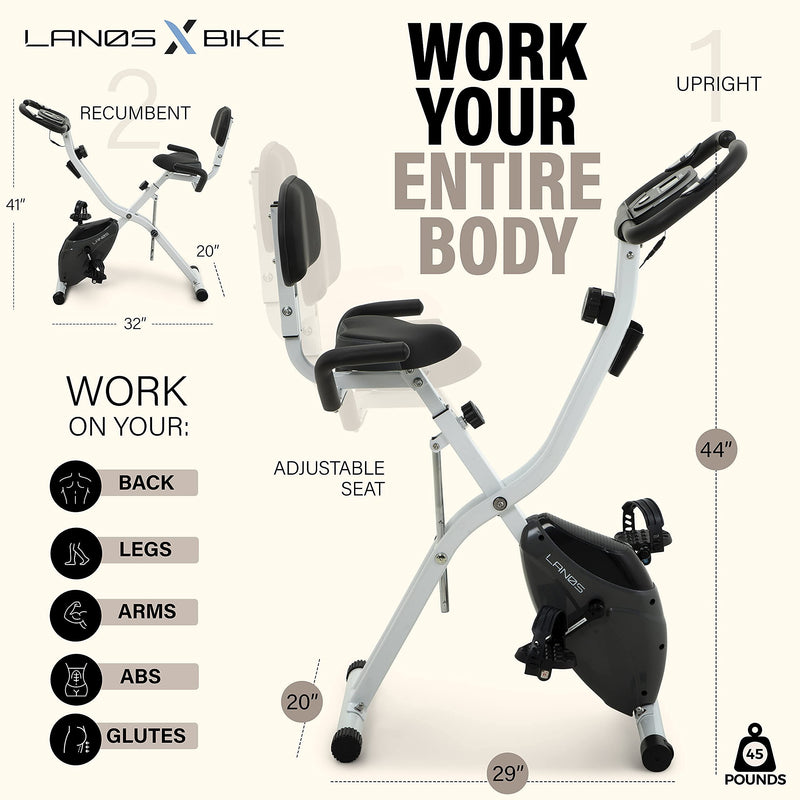 Lanos Foldable Home Exercise Bike - 2 in 1 Magnetic Resistance