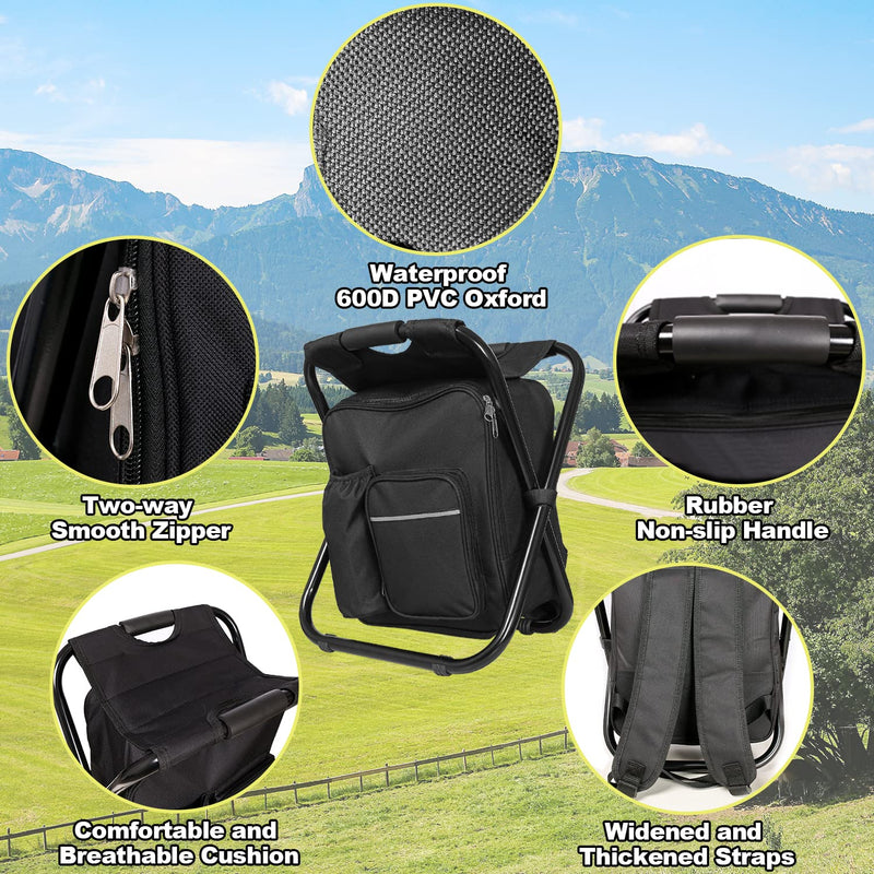 Jenseits Backpack Cooler Chair Portable Folding Seat Stool Lightweight Fishing Stool Outdoor Gear For Camping Travel Hiking Beach Picnic400 Lbs Capacity(Black)