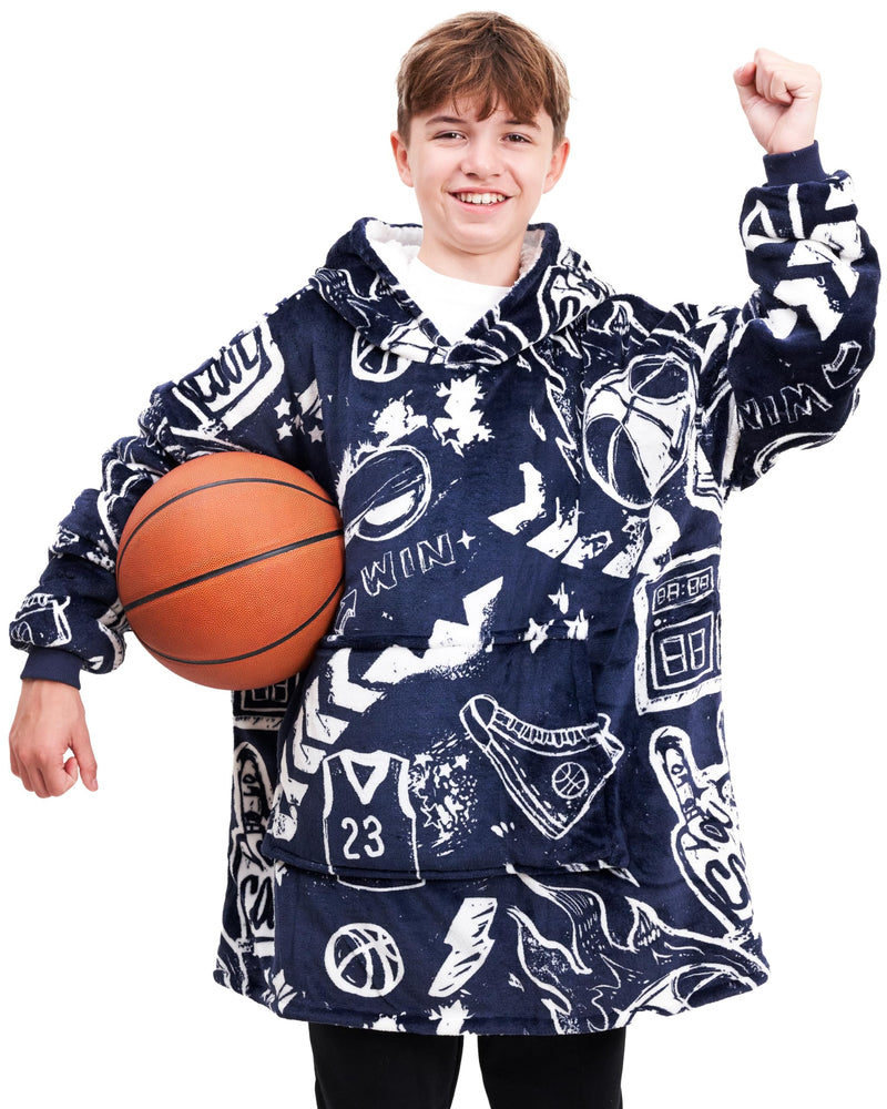 The Big Softy Oversized Basketball Hoodie Black Graphic Print Sherpa Warmth