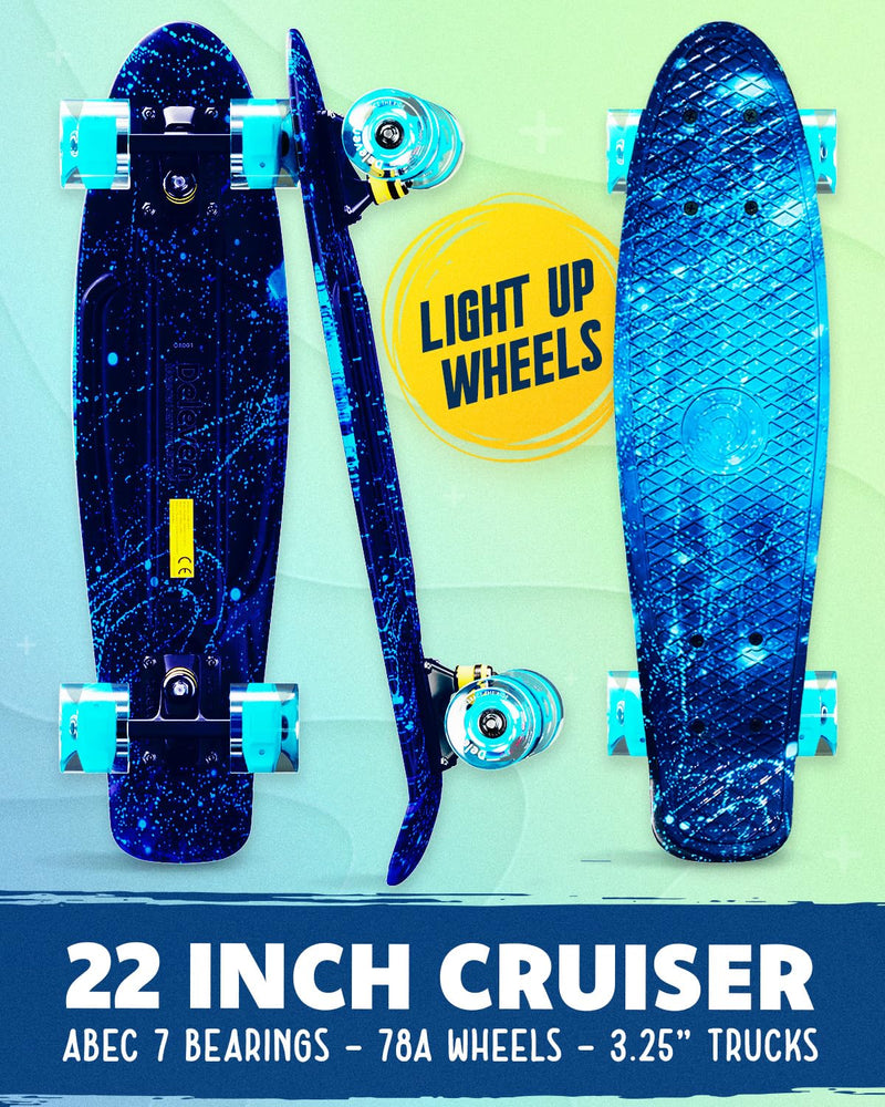 Deleven 22" LED Kids and Adults Skateboard - Blue Galaxy