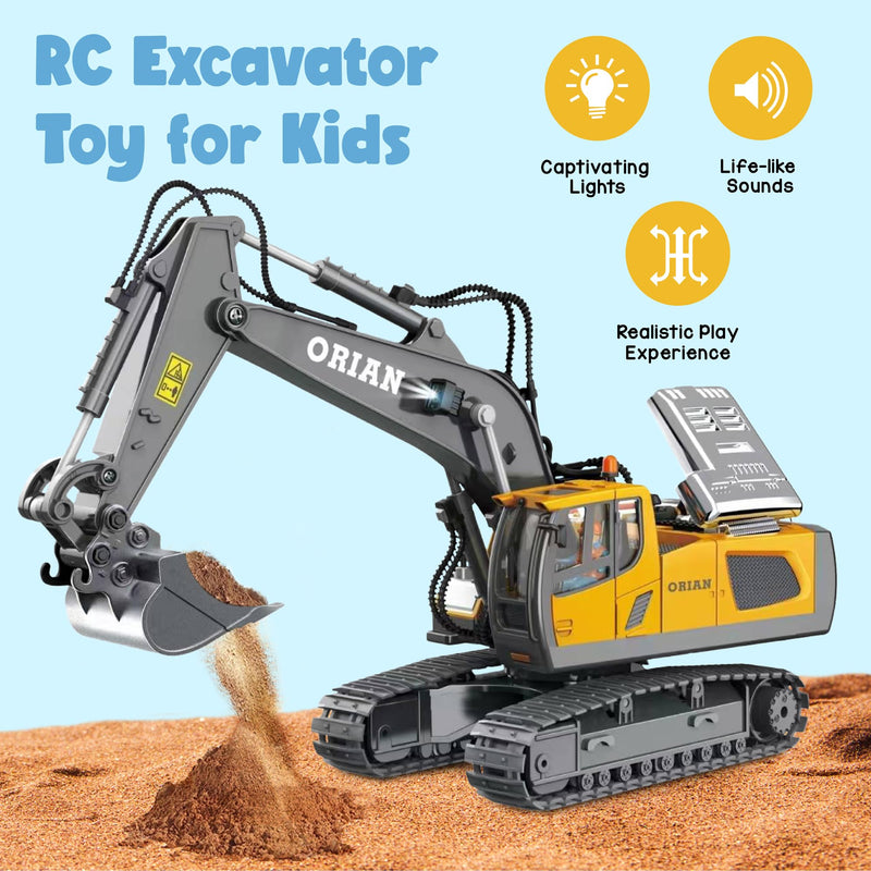 Orian Remote Control Excavator Toy 680 Degree Rotation Realistic Lights & Sounds