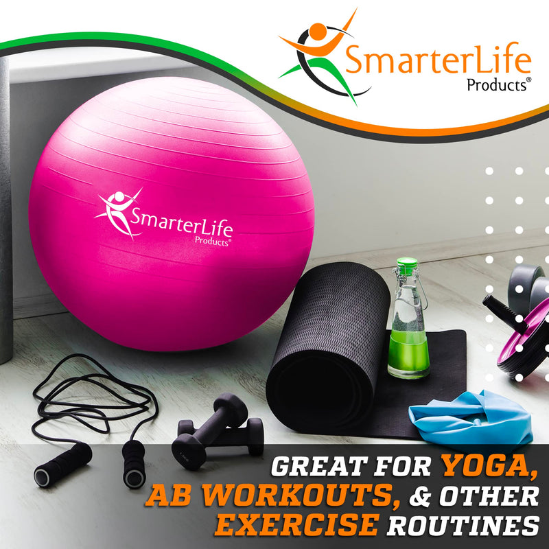 SmarterLife Workout Exercise Ball for Fitness Great as Yoga Ball Chair 75 cm Fuchsia