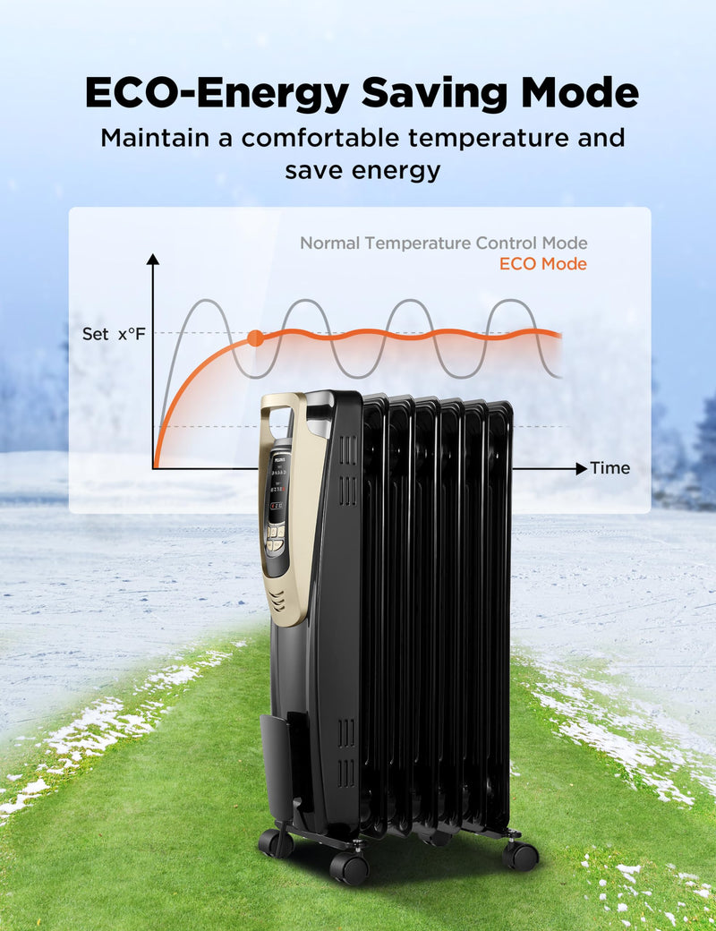 PELONIS Energy Efficient Oil Filled Radiator Heater with Remote and Thermostat