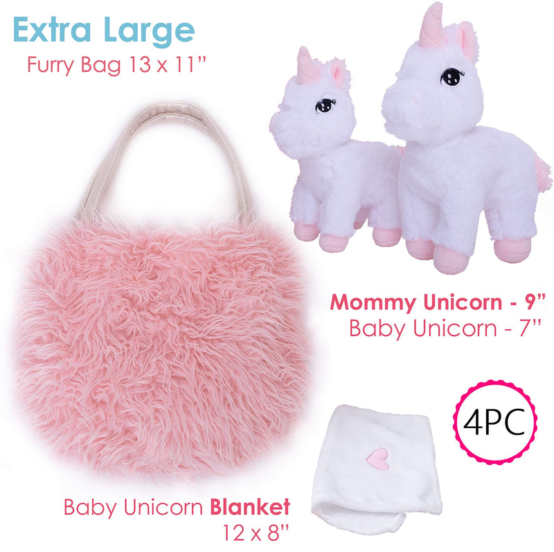 Unicorn Toy Set for Girls 3 to 10 Mommy and Baby Stuffed Animals Bag Blanket