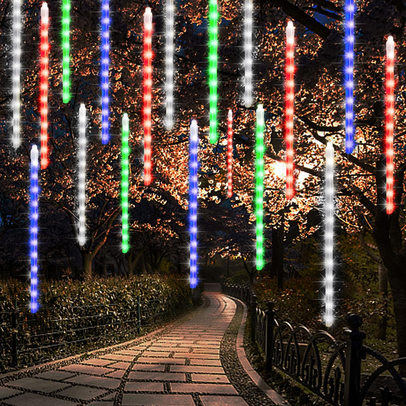 Multicolor LED Meteor Shower String Lights 12 Inch 8 Tubes 288 LED