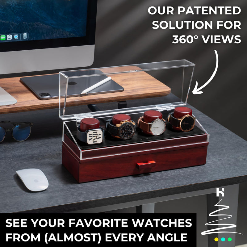 Luxury Cherry Wood Watch Display Box with Accessory Drawer