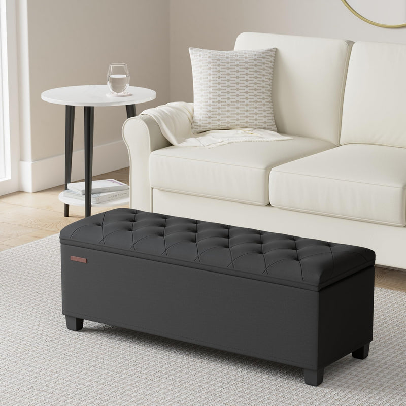 SONGMICS Storage Ottoman Bench, Foot Rest with Legs, 15.7 x 43.3 x 15.7 Inches, End of Bed Bench, Storage Chest, Load up to 660 lb, for Living Room, Bedroom, Entryway, Ink Black ULSF088B01