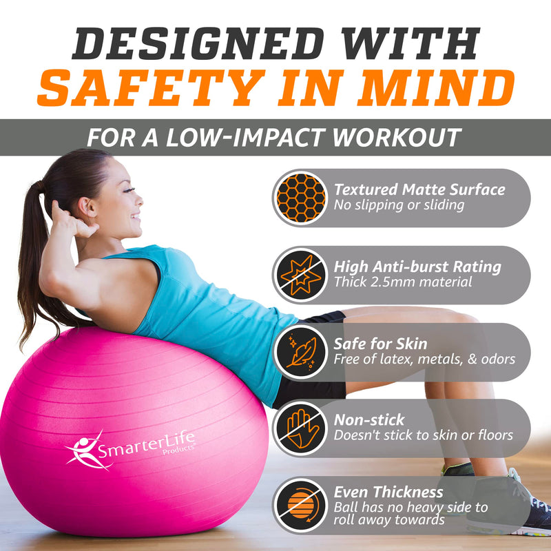 SmarterLife Workout Exercise Ball for Fitness Yoga Balance Yoga Ball 65 cm Fuchsia